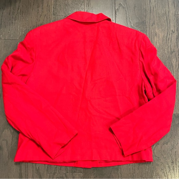 Orvis Blazer Jacket Womens 10 Red Rayon Linen Crop Bolero Office Work VTG Button - Picture 9 of 11